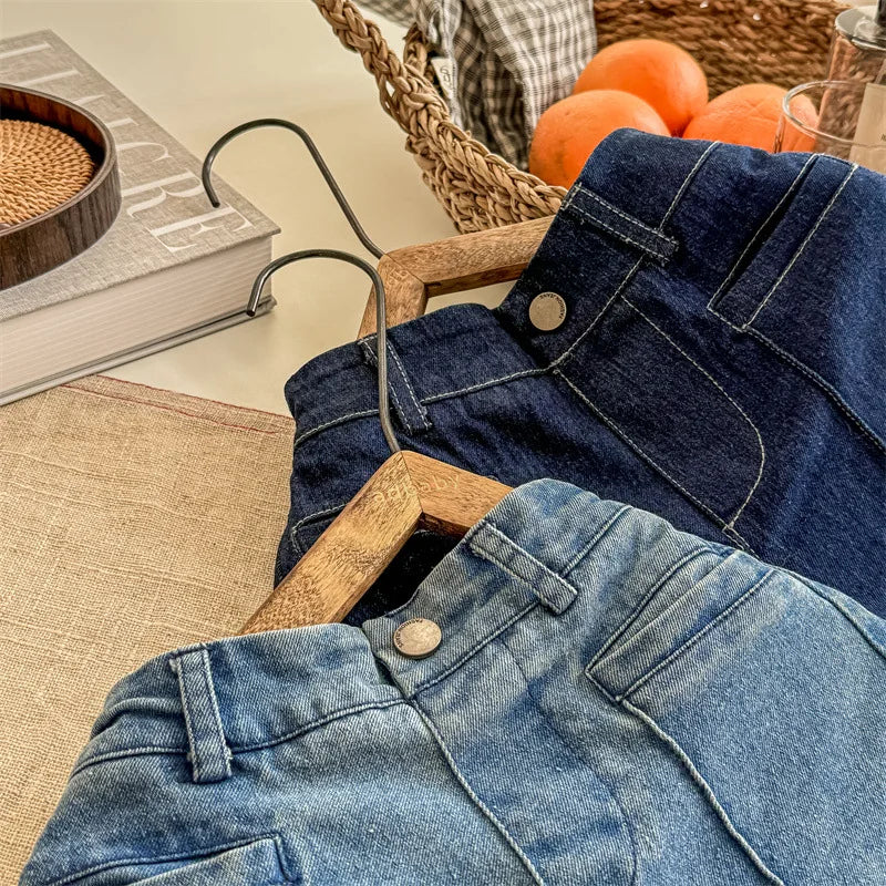 -キッズパンツ デニムパンツ ワイドストレートジーンズ バギーパンツ ジーパン 2カラー - mamahalo shop - デニムパンツ -  べビー服 - 子供服 - 男の子 - 女の子