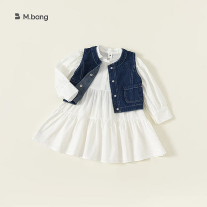 -キッズセットアップ 2点セット デニムジレベスト+長袖ふんわりワンピース【mh0007298】 - mamahalo shop - 長袖セットアップ -  べビー服 - 子供服 - 男の子 - 女の子