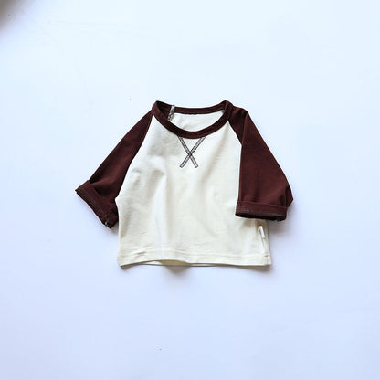 -ベビー シンプル ベーシック パッチワーク ラグラン 長袖 Tシャツ トップス ボーイズ - mamahalo shop - 長袖Tシャツ -  べビー服 - 子供服 - 男の子 - 女の子