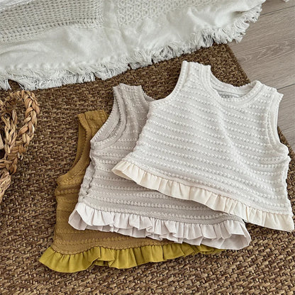 -キッズトップス ニットフリル ノースリーブ ペプラムブラウス 3カラー - mamahalo shop - タンクトップ・キャミソール・ノースリーブトップス -  べビー服 - 子供服 - 男の子 - 女の子