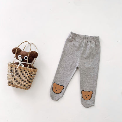 -ベビー くま耳 フーディ 長袖 ロンパース 足つき レギンス タイツ ユニセックス【mh0002363】 - mamahalo shop - 長袖ロンパース -  べビー服 - 子供服 - 男の子 - 女の子