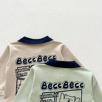 -ベビーキッズセットアップ 2点セット バックプリント長袖ポロシャツ+ロングパンツ 2カラーベビーキッズセットアップ 2点セット バックプリント長袖ポロシャツ+ロングパンツ 2カラー【mh0007225】 - mamahalo shop - 長袖セットアップ -  べビー服 - 子供服 - 男の子 - 女の子