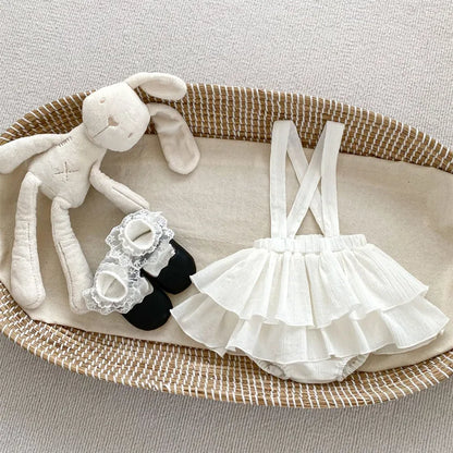 -ベビーサスペンダーブルマ フリルケーキスカート ストラップブルマパンツ ブラック/ホワイト/2カラー - mamahalo shop - ブルマパンツ -  べビー服 - 子供服 - 男の子 - 女の子