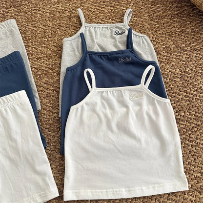 -キッズセットアップ 2点セット キャミソール+ショートレギンスパンツ レターロゴワンポイント 3カラー【mh0005306】 - mamahalo shop - ノースリーブセットアップ -  べビー服 - 子供服 - 男の子 - 女の子