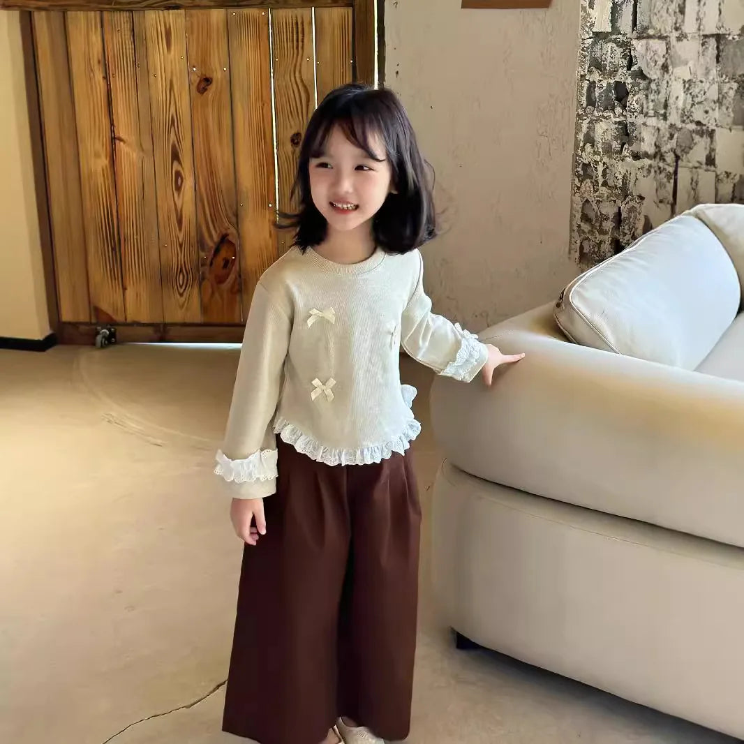 -キッズトップス リボン裾袖フリル長袖Tシャツ 2カラー【mh0007320】 - mamahalo shop - 長袖Tシャツ -  べビー服 - 子供服 - 男の子 - 女の子