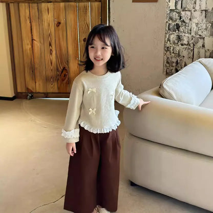 -キッズトップス リボン裾袖フリル長袖Tシャツ 2カラー【mh0007320】 - mamahalo shop - 長袖Tシャツ -  べビー服 - 子供服 - 男の子 - 女の子