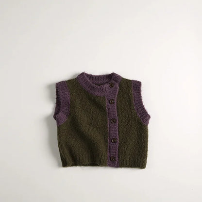 -キッズベスト ニットバイピングアシメフロントボタンベスト - mamahalo shop - ベスト -  べビー服 - 子供服 - 男の子 - 女の子