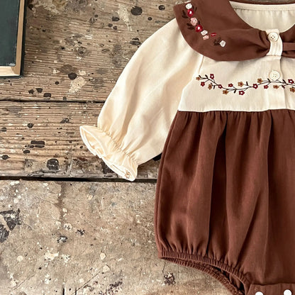 -ベビーロンパース 花柄フラワー刺繍 長袖ボディスーツ【mh0004405】 - mamahalo shop - 長袖ロンパース -  べビー服 - 子供服 - 男の子 - 女の子