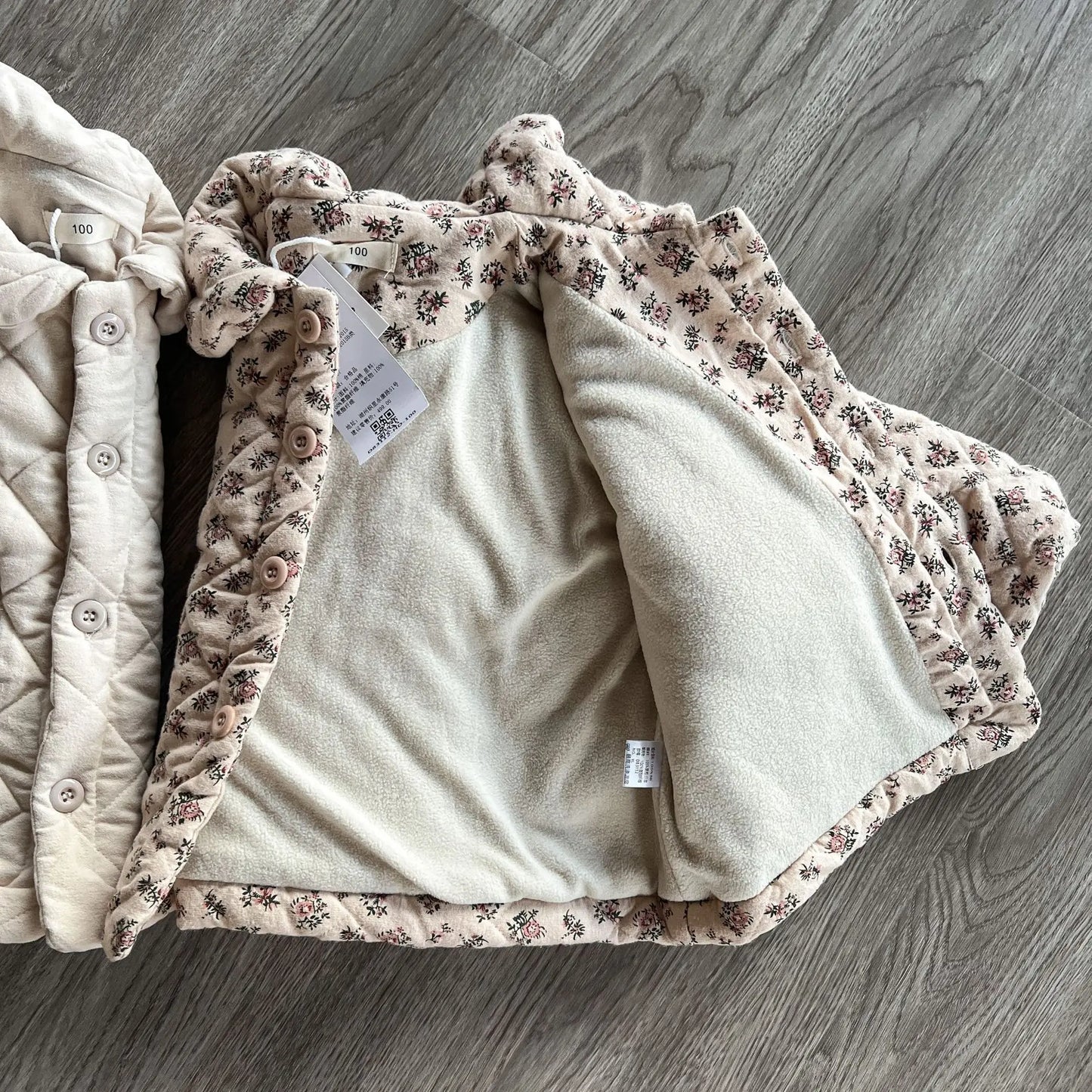 -キッズアウター フラワープリント 無地 丸襟コート キルティングジャケット ガールズ 女の子 子供服 - mamahalo shop - ショートコート・ジャケット・ジャンパー -  べビー服 - 子供服 - 男の子 - 女の子