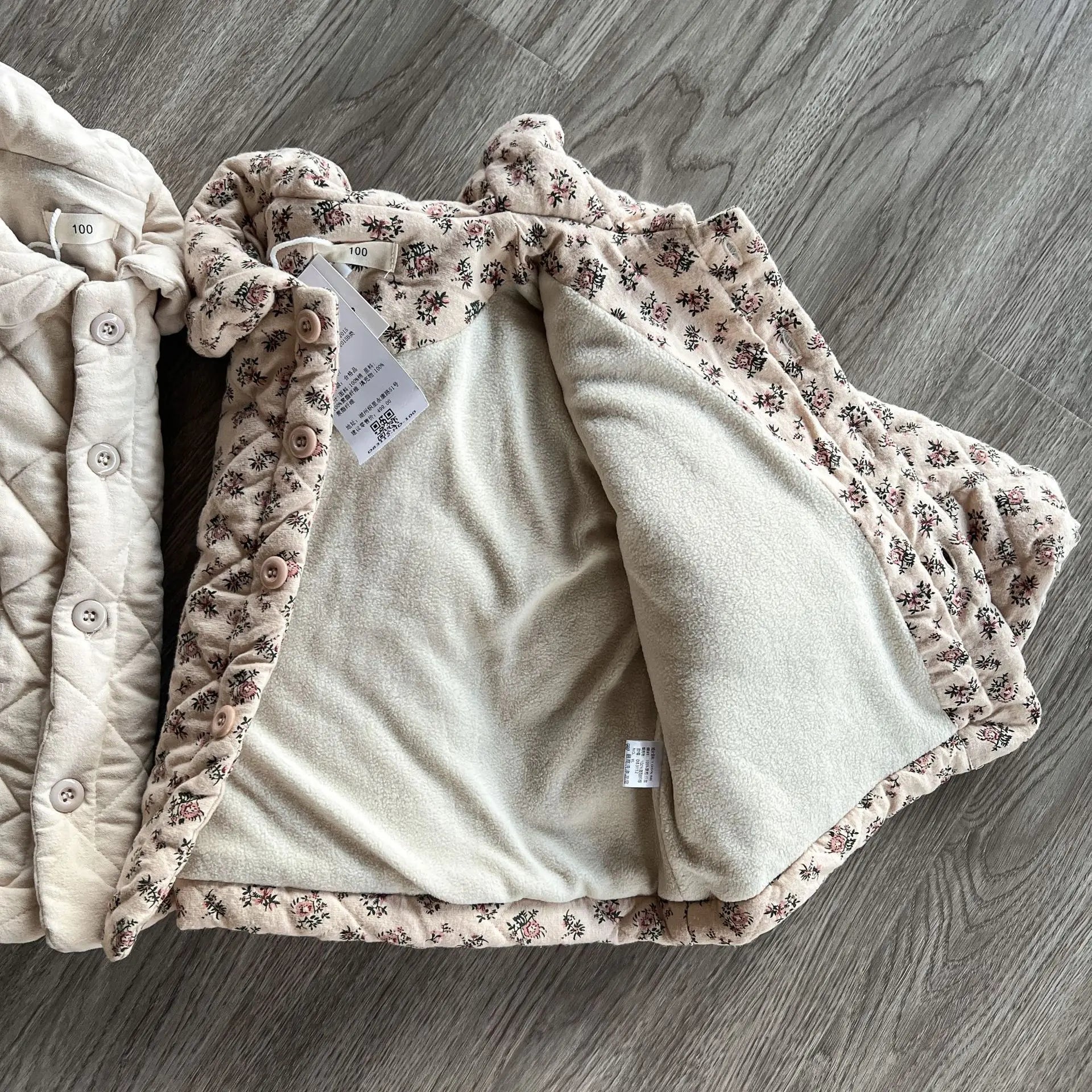 -キッズアウター フラワープリント 無地 丸襟コート キルティングジャケット ガールズ 女の子 子供服 - mamahalo shop - ショートコート・ジャケット・ジャンパー -  べビー服 - 子供服 - 男の子 - 女の子