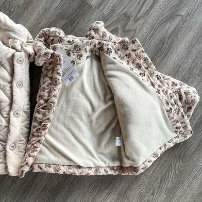 -キッズアウター フラワープリント 無地 丸襟コート キルティングジャケット ガールズ 女の子 子供服 - mamahalo shop - ショートコート・ジャケット・ジャンパー -  べビー服 - 子供服 - 男の子 - 女の子