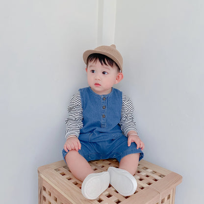 -ベビージャンプスーツ デニム ノースリーブボディスーツ つなぎ【mh0006061】 - mamahalo shop - ノースリーブジャンプスーツ -  べビー服 - 子供服 - 男の子 - 女の子