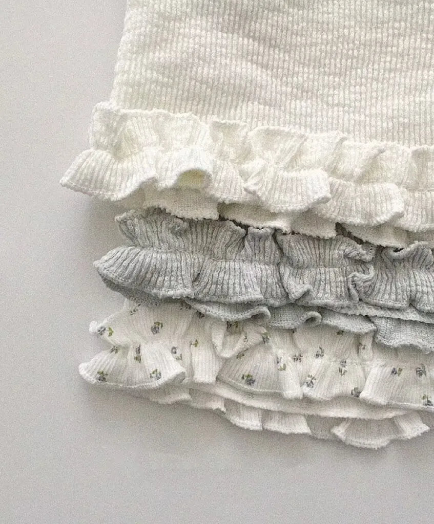 -ベビーパンツ ショートレギンス フリル フラワー花柄プリント/無地 3カラー【mh0005897】 - mamahalo shop - ハーフパンツ・ショートパンツ -  べビー服 - 子供服 - 男の子 - 女の子