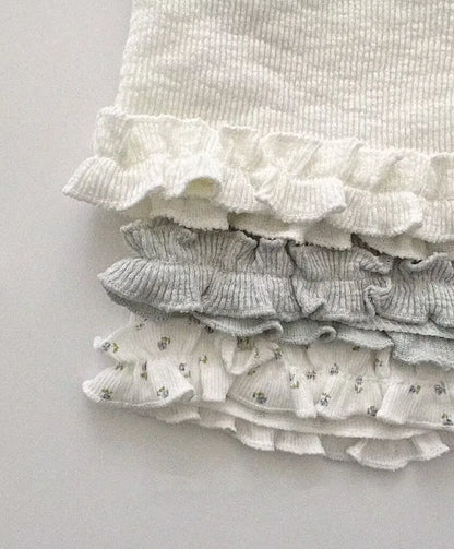 -ベビーパンツ ショートレギンス フリル フラワー花柄プリント/無地 3カラー【mh0005897】 - mamahalo shop - ハーフパンツ・ショートパンツ -  べビー服 - 子供服 - 男の子 - 女の子