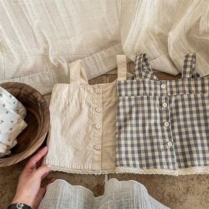 -キッズトップス ノースリーブ リボンブラウス チェック/無地 2カラー - mamahalo shop - タンクトップ・キャミソール・ノースリーブトップス -  べビー服 - 子供服 - 男の子 - 女の子