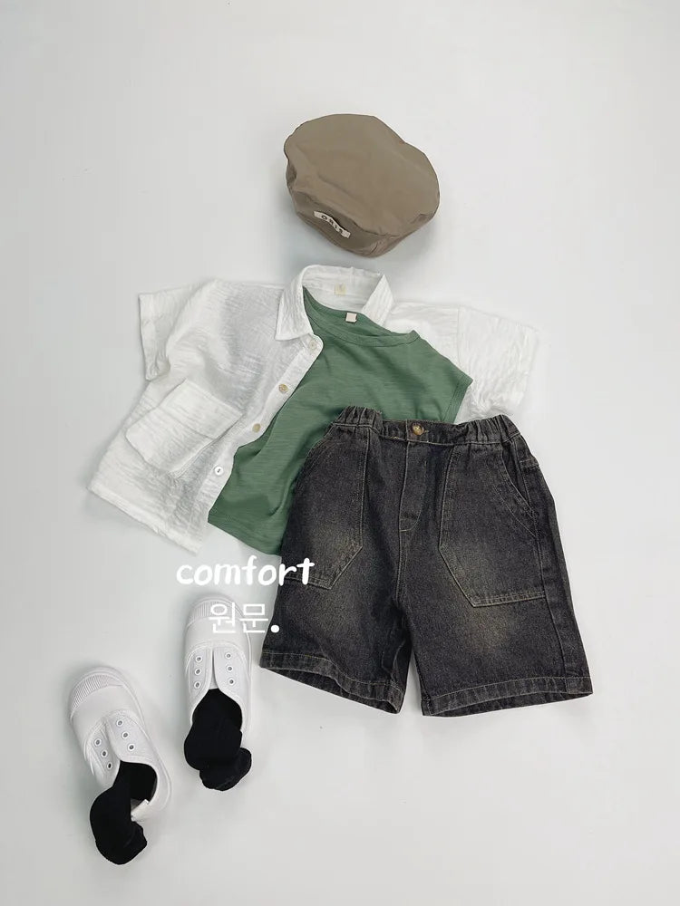 -キッズパンツ デニム ショートパンツ 2カラー【mh0005007】 - mamahalo shop - ハーフパンツ・ショートパンツ -  べビー服 - 子供服 - 男の子 - 女の子