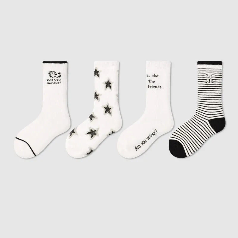 -キッズソックス 靴下4足セット ワッペンワンポイント ボーダー【mh0004066】 - mamahalo shop - ベビー用靴下・タイツ -  べビー服 - 子供服 - 男の子 - 女の子