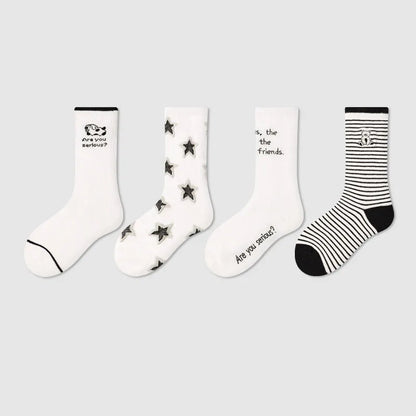 -キッズソックス 靴下4足セット ワッペンワンポイント ボーダー【mh0004066】 - mamahalo shop - ベビー用靴下・タイツ -  べビー服 - 子供服 - 男の子 - 女の子