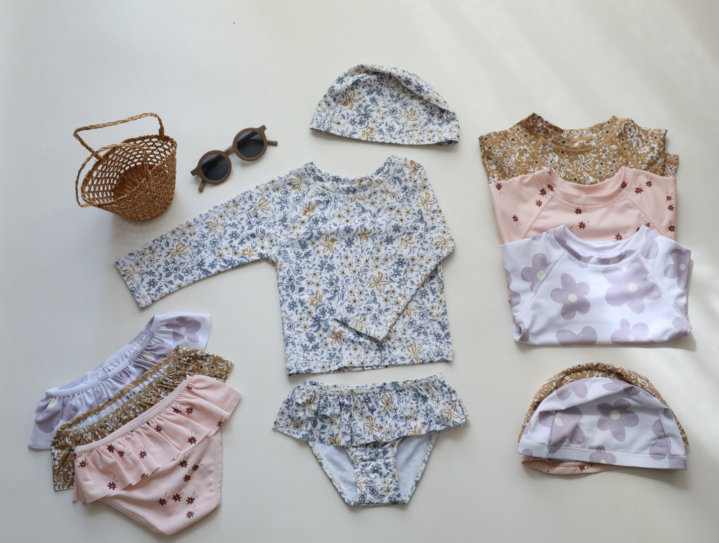 -キッズ 水着 フラワー 花柄 ノースリーブ ワンピース ビキニ セパレート 帽子 セット スイムウェア 14スタイル ガールズ【mh0002216】 - mamahalo shop - ベビー用水着 -  べビー服 - 子供服 - 男の子 - 女の子