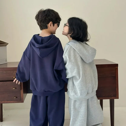 -キッズセットアップ 2点セット レターロゴプリントスウェットフーディパーカー+スウェットパンツ 2カラー - mamahalo shop - 長袖セットアップ -  べビー服 - 子供服 - 男の子 - 女の子