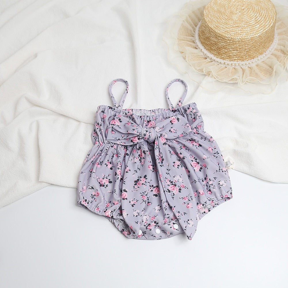 -ベビー 水着 フラワー 花柄 キャミソール リボン ワンピース スイムウェア パープル グレー ガールズ【mh0002046】 - mamahalo shop - ベビー用水着 -  べビー服 - 子供服 - 男の子 - 女の子