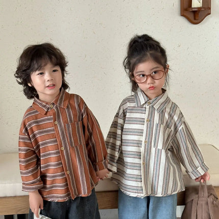 キッズトップス アシメボーダーストライプ長袖シャツ - mamahalo shop - 長袖シャツ・ブラウス -  べビー服 - 子供服 - 男の子 - 女の子