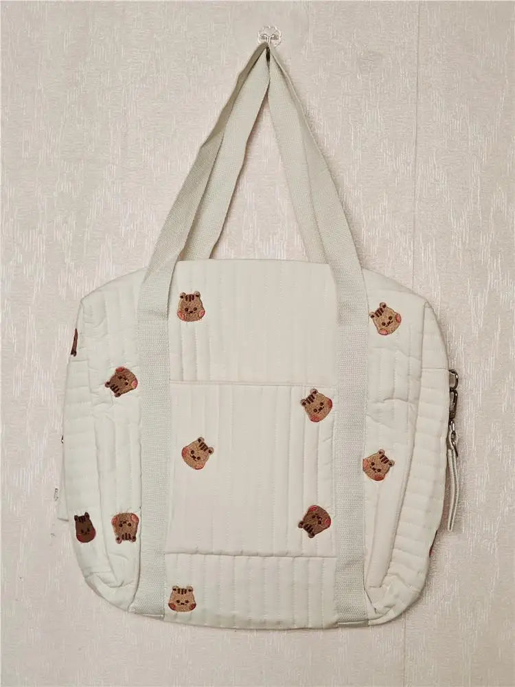 -キルティング くま ベア オリーブ フラワー 刺繍 ショルダー ママバッグ ストローラー ベビーカー - mamahalo shop - マザーズバッグ -  べビー服 - 子供服 - 男の子 - 女の子