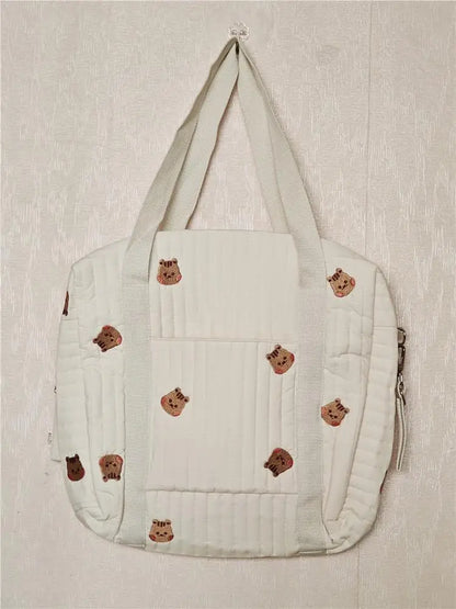 -キルティング くま ベア オリーブ フラワー 刺繍 ショルダー ママバッグ ストローラー ベビーカー - mamahalo shop - マザーズバッグ -  べビー服 - 子供服 - 男の子 - 女の子