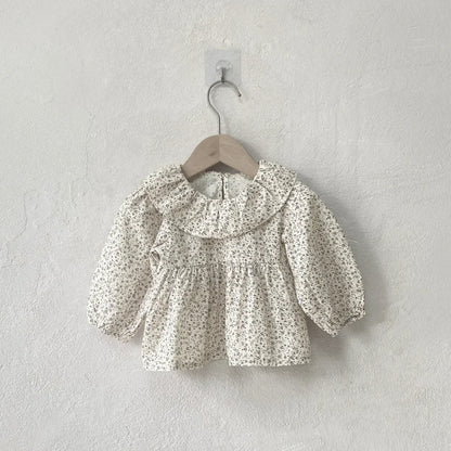 -ベビートップス フラワー小花柄プリントサークルフリル襟長袖パフスリーブチュニックブラウス 3カラー - mamahalo shop - 長袖シャツ・ブラウス -  べビー服 - 子供服 - 男の子 - 女の子