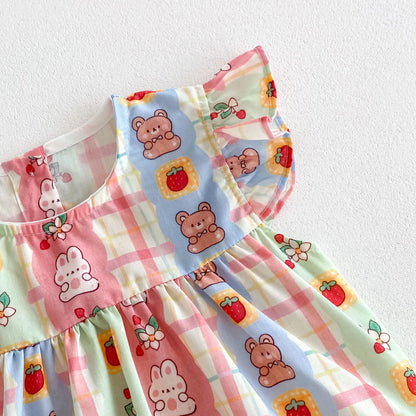 -ベビーロンパース フリルスリーブボディスーツ くまベアうさぎ ストライプ レトロプリント【mh0006546】 - mamahalo shop - 半袖ロンパース -  べビー服 - 子供服 - 男の子 - 女の子