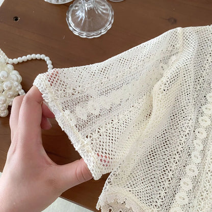 -キッズカーディガン 総レースジャケット お出かけ クーラー対策 ボレロ ベージュ - mamahalo shop - カーディガン・パーカー -  べビー服 - 子供服 - 男の子 - 女の子