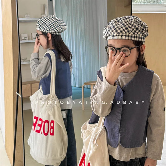 -キッズベスト Vネックノースリーブジャケット 2カラー - mamahalo shop - ベスト -  べビー服 - 子供服 - 男の子 - 女の子