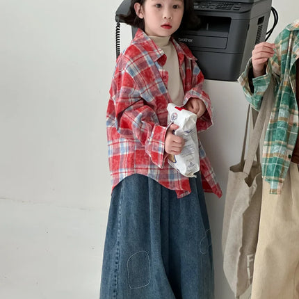 キッズトップス チェック長袖ルーズシャツ 2カラー - mamahalo shop - 長袖シャツ・ブラウス -  べビー服 - 子供服 - 男の子 - 女の子