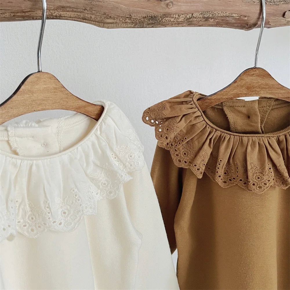 -ベビートップス 長袖Tシャツ フリルレース襟 2カラー【mh0006390】 - mamahalo shop - 長袖Tシャツ -  べビー服 - 子供服 - 男の子 - 女の子