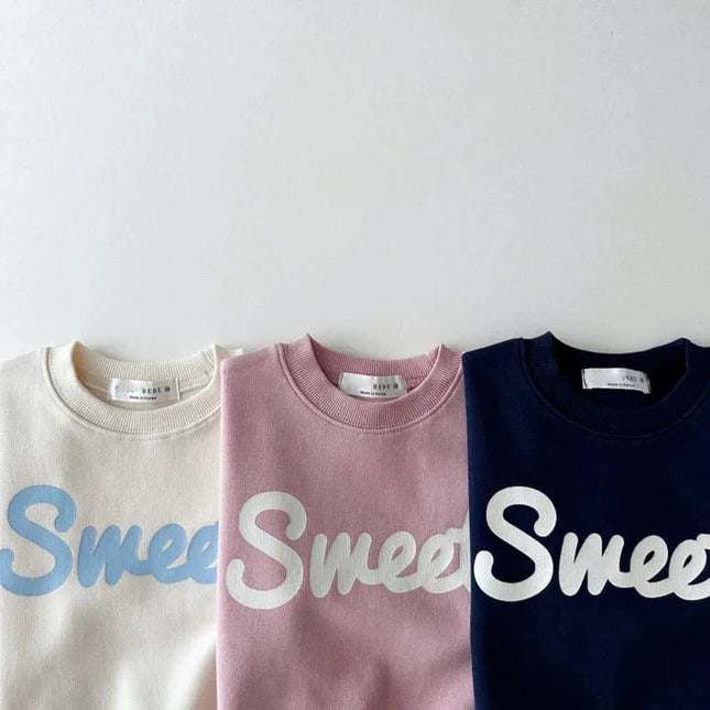 キッズトップス Sweetレターロゴプリント長袖スウェットシャツ 3カラー - mamahalo shop - トレーナー・フーディ -  べビー服 - 子供服 - 男の子 - 女の子