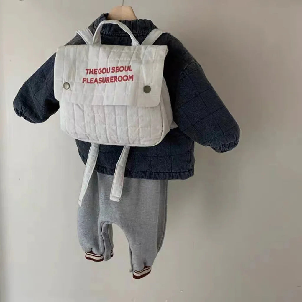 -ベビーロンパース 長袖ジャンプスーツ レターロゴワンポイント ネイビー グレー 2カラー - mamahalo shop - 長袖ロンパース -  べビー服 - 子供服 - 男の子 - 女の子