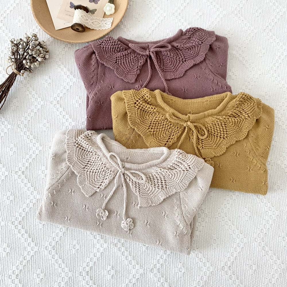 -キッズ ニット フリルカラー セーター トップス 3カラー ガールズ - mamahalo shop - ニット・セーター -  べビー服 - 子供服 - 男の子 - 女の子