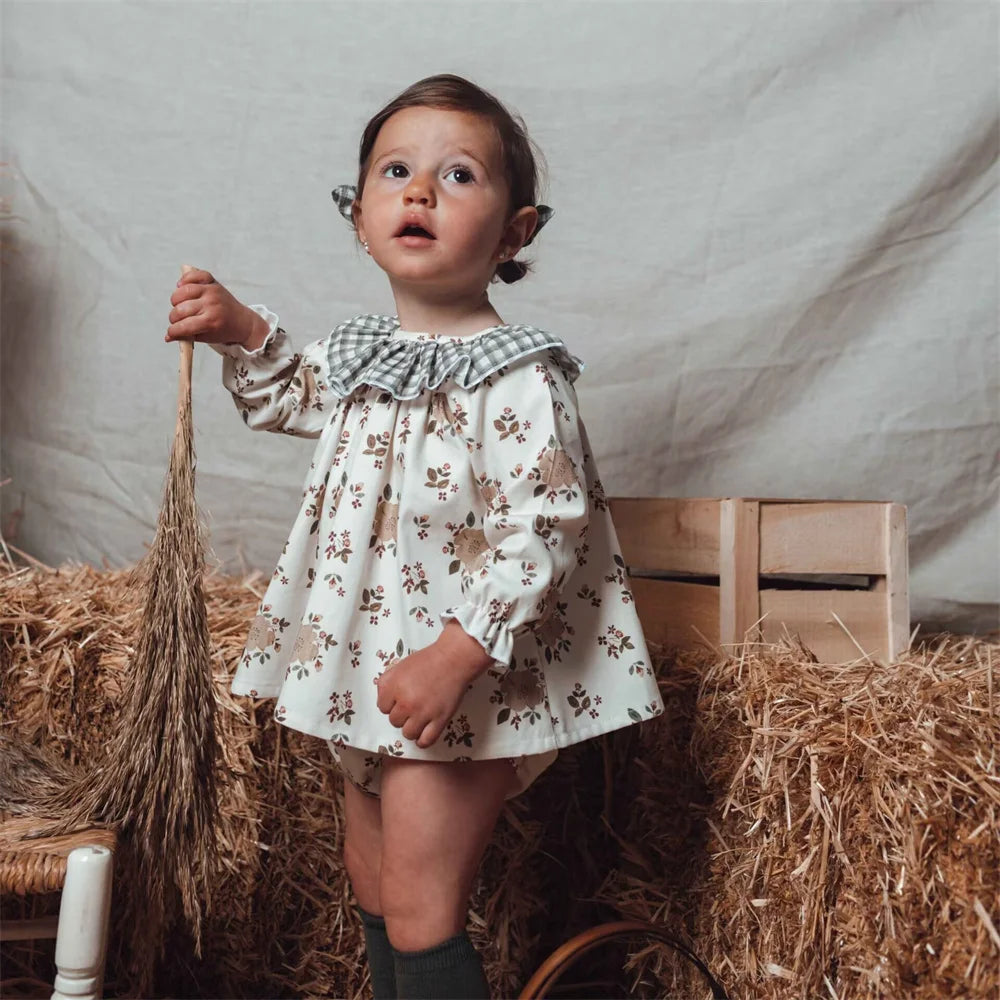 -ベビートップス 長袖チュニックブラウス フラワー花柄プリント チェック【mh0006250】 - mamahalo shop - 長袖シャツ・ブラウス -  べビー服 - 子供服 - 男の子 - 女の子