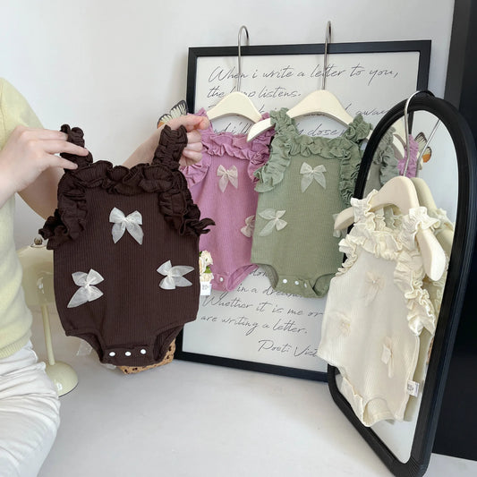 -ベビーロンパース ノースリーブボディスーツ フリル リボン 4カラー【mh0006210】 - mamahalo shop - ノースリーブロンパース -  べビー服 - 子供服 - 男の子 - 女の子