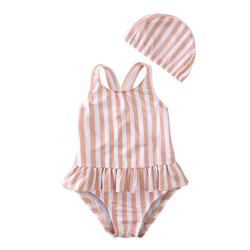 -キッズ水着 帽子セット ノースリーブワンピース ラッシュガード 虹レインボー 水玉ドット ストライプ トロピカル スイムウェア【mh0005125】 - mamahalo shop - ベビー用水着 -  べビー服 - 子供服 - 男の子 - 女の子