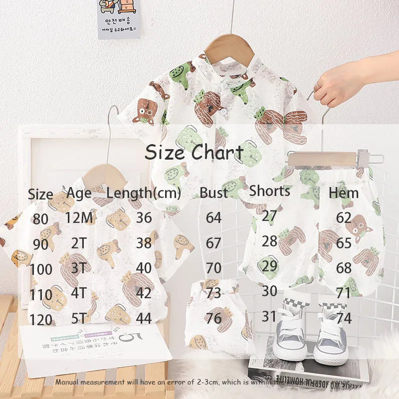 -キッズセットアップ 2点セット 半袖シャツ+ショートパンツ 犬ドッグプリント 2カラー【mh0006170】 - mamahalo shop - 半袖セットアップ -  べビー服 - 子供服 - 男の子 - 女の子