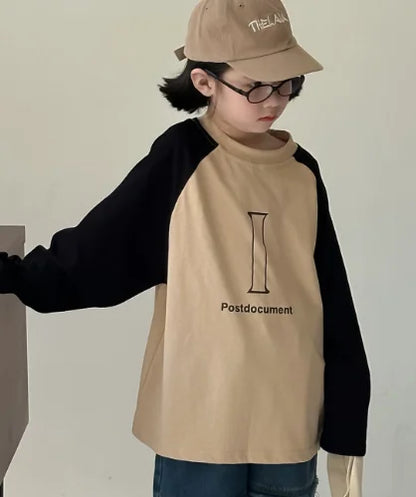 -キッズトップス パッチワークラグランスリーブプリント柄長袖Tシャツ 2カラー - mamahalo shop - 長袖Tシャツ -  べビー服 - 子供服 - 男の子 - 女の子