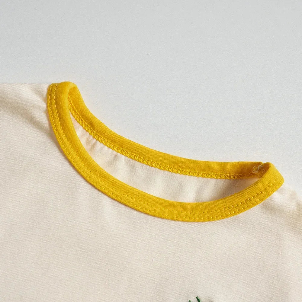 -ベビーセットアップ 2点セット 半袖Tシャツ+ショートパンツ パイナップル/おばけ/うさぎ ワンポイント刺繍 3カラー【mh0006106】 - mamahalo shop - 半袖セットアップ -  べビー服 - 子供服 - 男の子 - 女の子