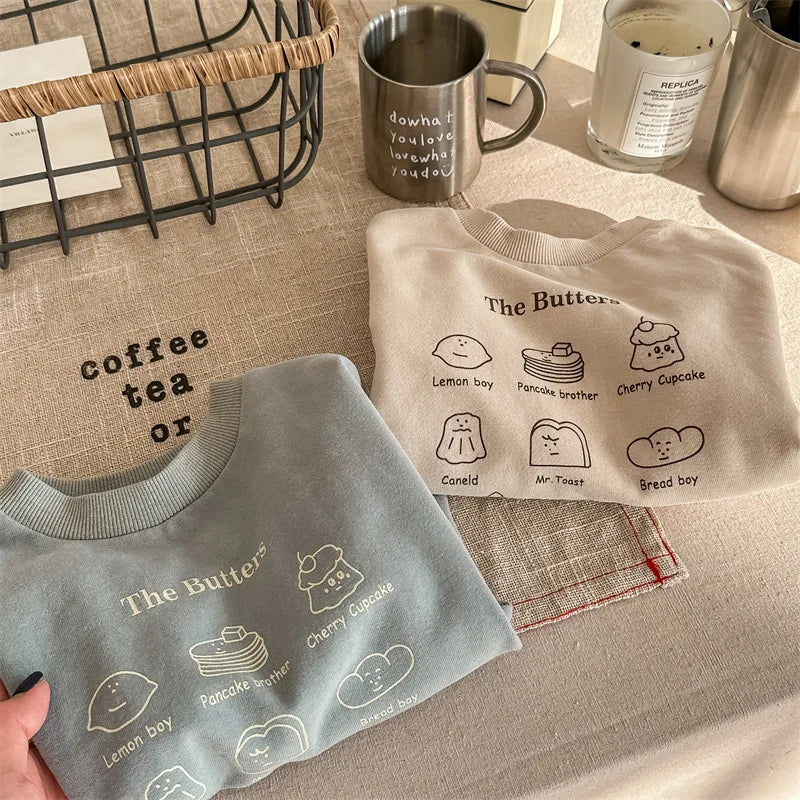 -キッズトップス 長袖スウェットシャツ The Butters プリント柄 ブルー/アプリコット/2カラー - mamahalo shop - 長袖Tシャツ -  べビー服 - 子供服 - 男の子 - 女の子