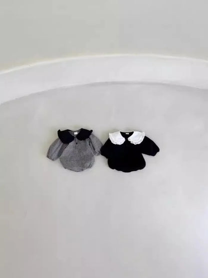 -ベビーロンパース ビッグフリル襟バイカラー長袖ボディスーツ 2カラー【mh0006787】 - mamahalo shop - 長袖ロンパース -  べビー服 - 子供服 - 男の子 - 女の子