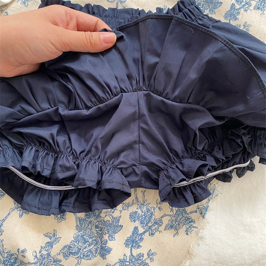 -キッズ レイアード フリル パンツイン スカート ネイビーブルー ガールズ - mamahalo shop - ハーフパンツ・ショートパンツ -  べビー服 - 子供服 - 男の子 - 女の子