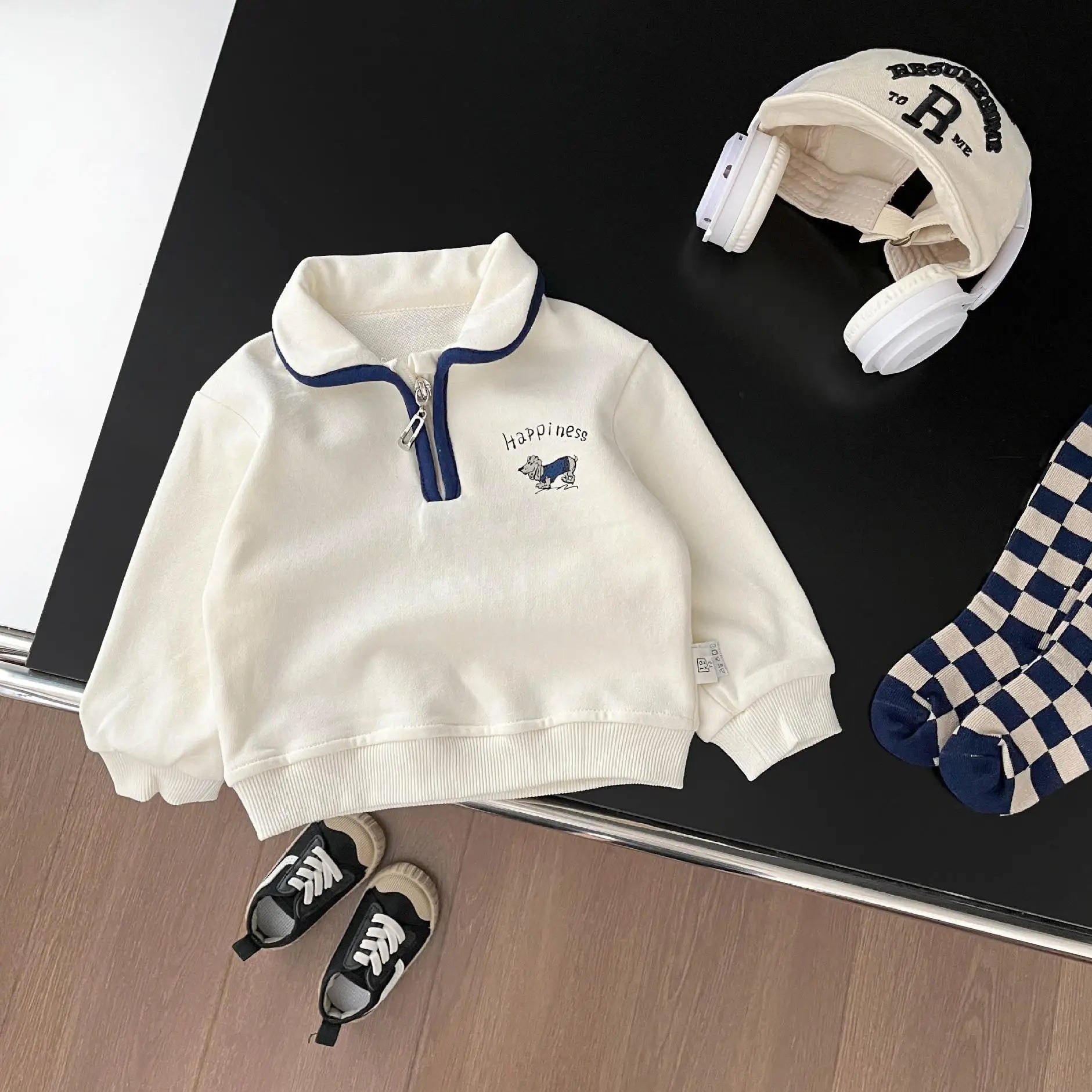 -ベビーキッズトップス ハーフジップ スウェットシャツ 犬ドッグワンポイント【mh0004348】 - mamahalo shop - 長袖Tシャツ -  べビー服 - 子供服 - 男の子 - 女の子