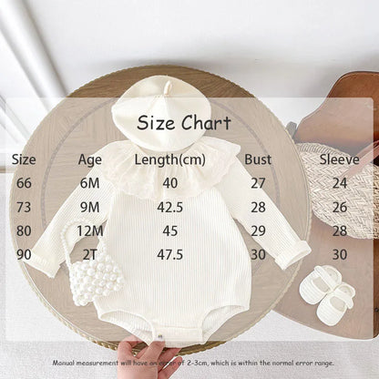 -ベビーロンパース 長袖ボディスーツ レースフリル襟 ベージュ【mh0003696】 - mamahalo shop - 長袖ロンパース -  べビー服 - 子供服 - 男の子 - 女の子