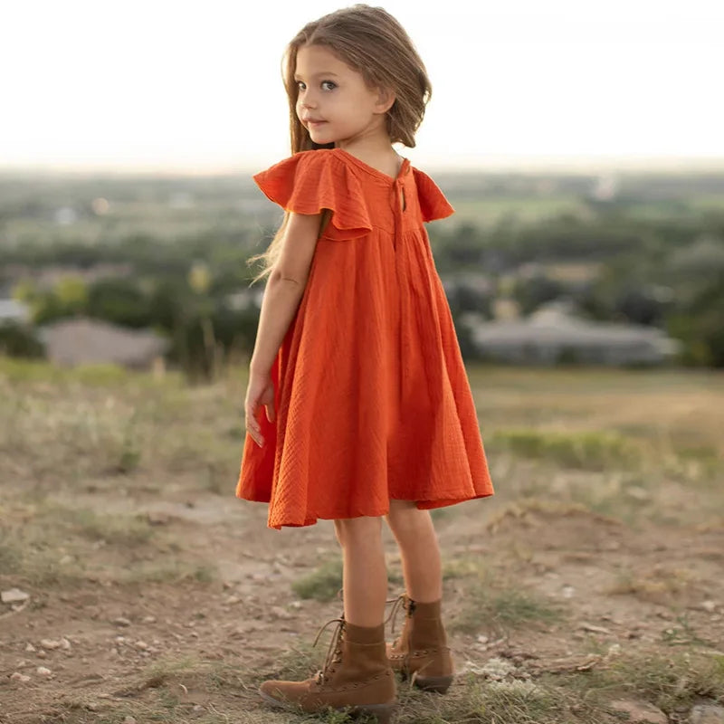 -キッズワンピース 半袖フリルスリーブ シンプルワンピース - mamahalo shop - 半袖ワンピース -  べビー服 - 子供服 - 男の子 - 女の子