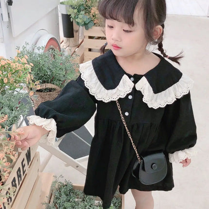 キッズワンピース レースフリルビッグ襟長袖ワンピース 2カラー - mamahalo shop - 長袖ワンピース -  べビー服 - 子供服 - 男の子 - 女の子